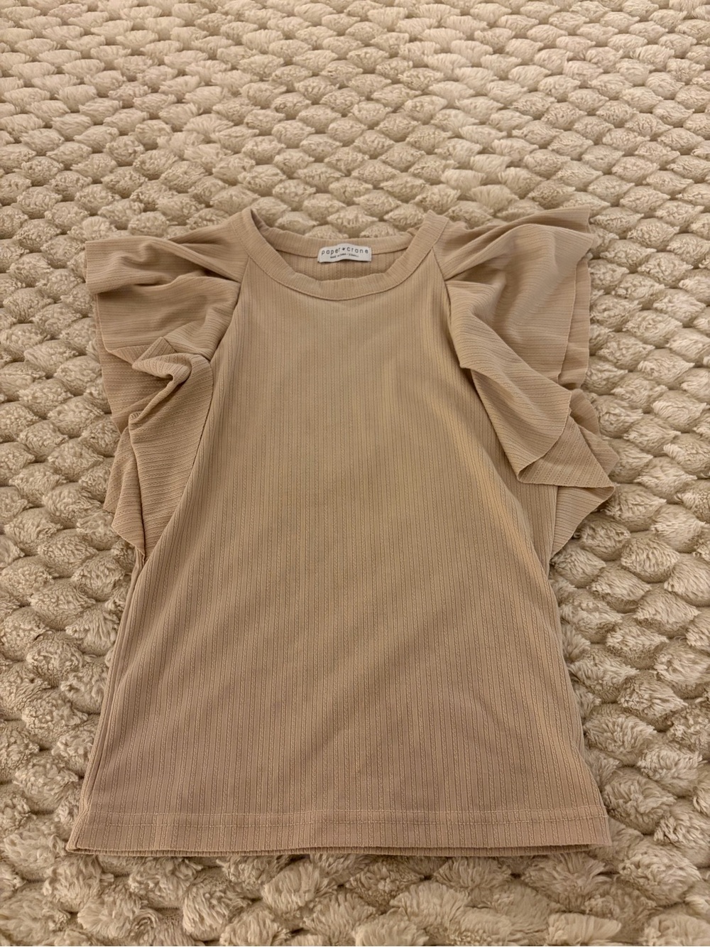 Paper Crane Beige Ruffle Sleeve Ribbed Tank